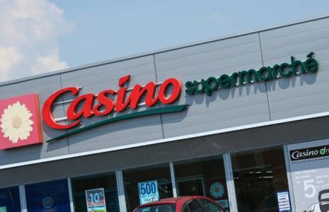 Le logo d'un supermarché Casino, photographié le 12 juin 2023 à Laventie (Pas-de-Calais) ( AFP / DENIS CHARLET )