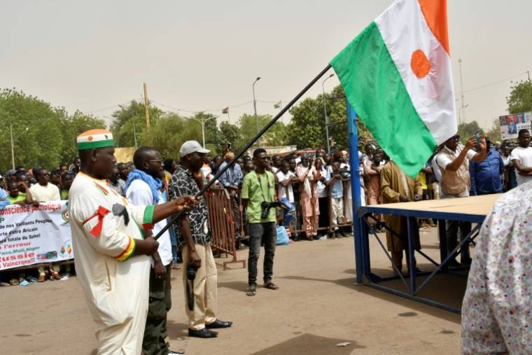 Manifestation à Niamey pour demander le départ des soldats américains basés dans le nord du Niger, le 13 avril 2024 ( AFP / - )