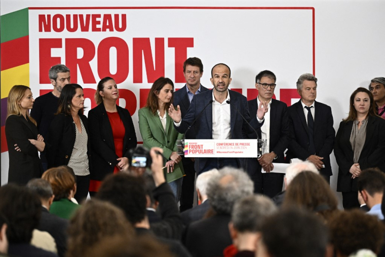 Les chefs de file du Nouveau front populaire, à Paris, le 14 juin 2024 ( AFP / JULIEN DE ROSA )