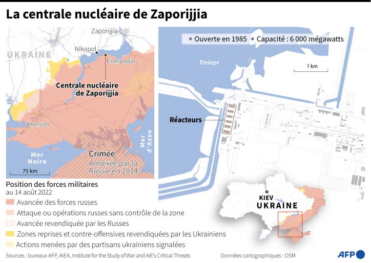 Carte montrant la centrale nucléaire de Zaporijjia en Ukraine ( AFP /  )