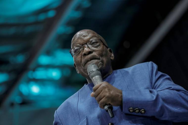L'ex-président sud-africain Jacob Zuma fait un discours, le 10 mars 2024 à Phillipi (Afrique du Sud), près du Cap ( AFP / GIANLUIGI GUERCIA )